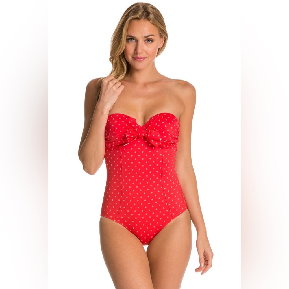 Spanx Polka Dot Bandeau Push-Up One Piece Swimsuit